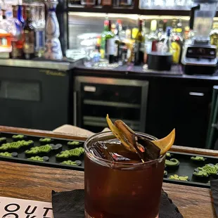 Tequila old fashioned - sooo perfect. Notice the burning cinnamon stick