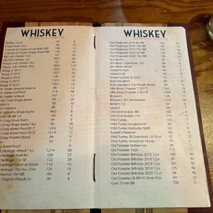 Another two of six pages of whiskey offerings