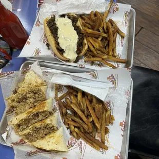 Philly cheese steak and chicken quesadilla