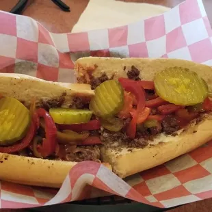 Cheesesteak. Meat was really good. But bread was a little cold, not a big deal.