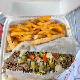 Cheese Fries and Italian Beef Sandwich