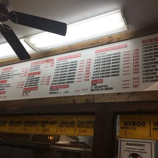 the menu of the restaurant