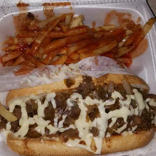 &quot;Steak philly&quot;...salt, pepper &amp; mild sauce on fries