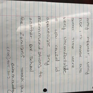 Letter I gave to staff n they didn't really care