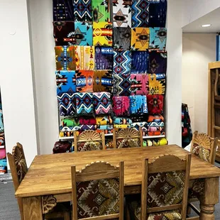 Blankets and rustic dining room set