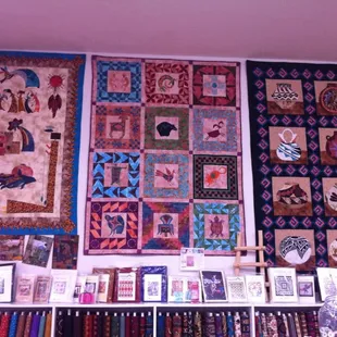 Examples of the quilt patterns and craft patterns they sell.