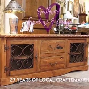 Mesquite and hand forged wrought iron.