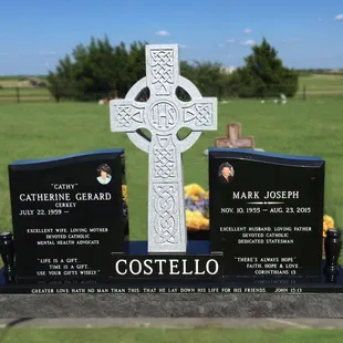 Beautiful hand carved celtic cross memorial.  A mix between the Gray Granite and the Jet Black Granite