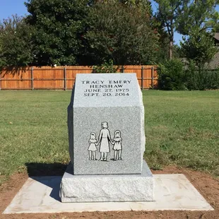 Cremation Memorial that holds ashes.  Placed in Norman.