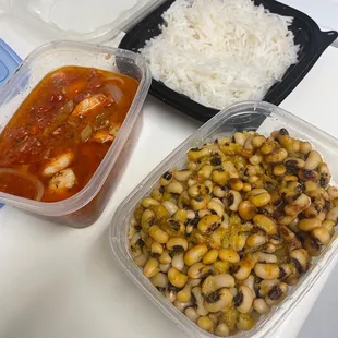 Beans, shrimp stew, and homemade Rice  Full Slab
