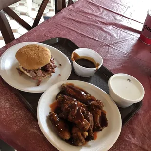 Brisket Sandwich, Naked Wings lunch combo