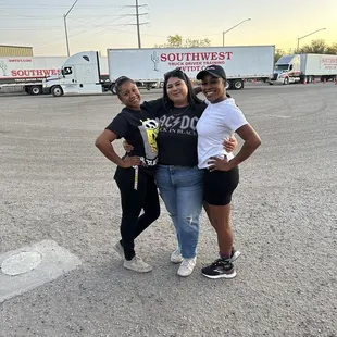 Our trucks in the back and our Girl Power