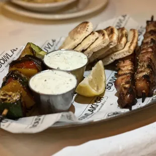 Vegetable and chicken skewers