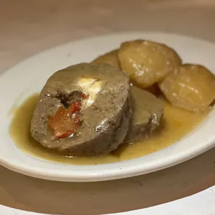 Meatloaf with lemon sauce and potatoes