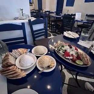 Any 3 dips and Greek salad