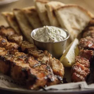 skewered meat and pita