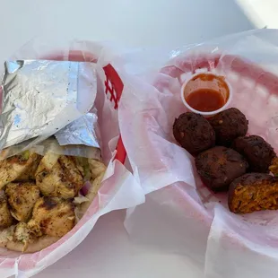 Falafel and chicken souvlaki