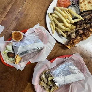 Chicken Gyro Pita, Falafel Pita, Souvlaki Special