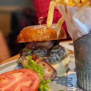 a burger and french fries