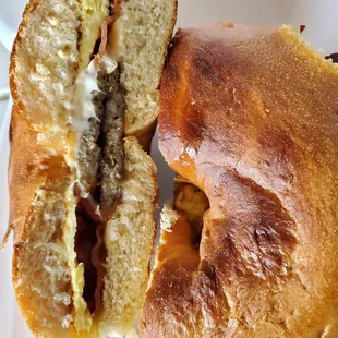 #23 sausage bacon egg cheese on bagel (since they were out of croissants)