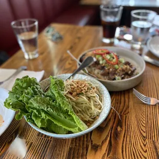 Papaya Salad and grilled sirloin beef tallow fried rice