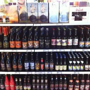 a variety of bottles of wine in a store