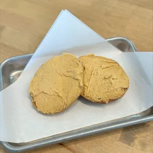 Toasted pumpkin bagel with our house made pumpkin cream cheese