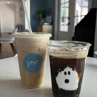 Pumpkin chai latte with a pumpkin cold foam and a fluffy BOO soda.