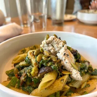 Half portion of pesto pasta (I split the dish with a friend)