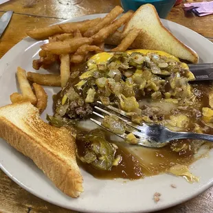 The chopped steak thingy.., I can't remember what they call it...