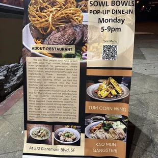 Monday night popup restaurant at 272 Claremont Blvd