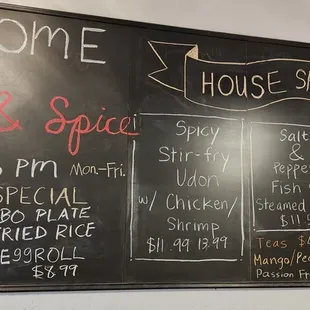 Specials  menu