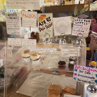 a variety of desserts on display