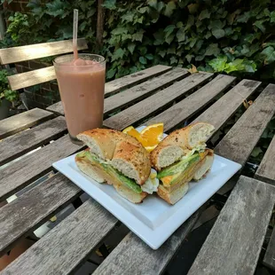 Jolly rancher smoothie and everything bagel sandwich &quot;b&quot;