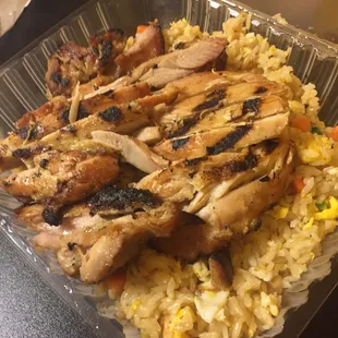 Chicken teriyaki over fried rice