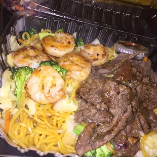 *Special Order* Yakisoba noodles w/ mixed veggies with our shrimp and beef teriyaki. DELICIOUS! Q