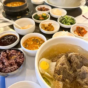 a variety of asian dishes on a table