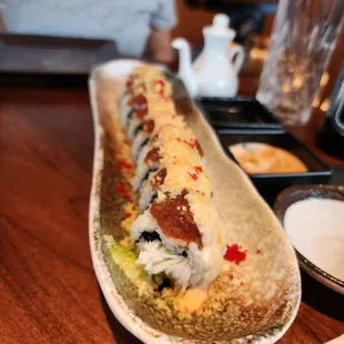 a long roll of sushi