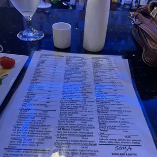 The menu and warm Sake