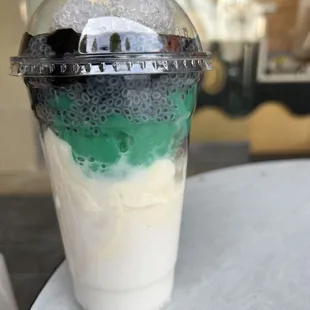 a milkshake in a plastic cup