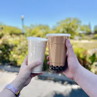 Creamy milk tea with soy pudding, HK milk tea with boba