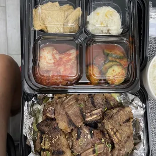 Korean BBQ Kalbi and sides that comes with it.