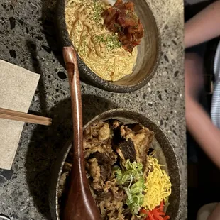 mentaiko pasta and gyudon