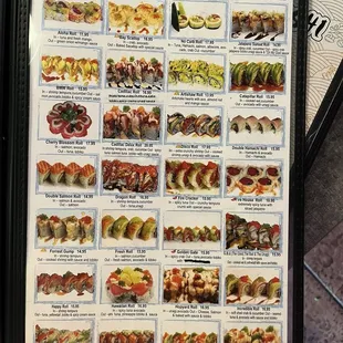 sushi and sashimi, menu