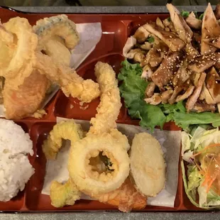Bento box with double order of tempura