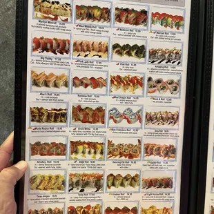 sushi and sashimi, menu