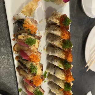 Two different sushi rolls