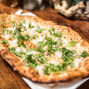 Shrimp &amp; Arugula Flatbread - Chili Flakes, Garlic Oil and Mozzarella