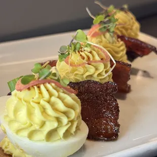 Astro Deviled Eggs, the candied bacon is INCREDIBLE.