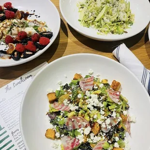 Farm Table Burrata, Green and White Salad, and Harvest Garden Salad